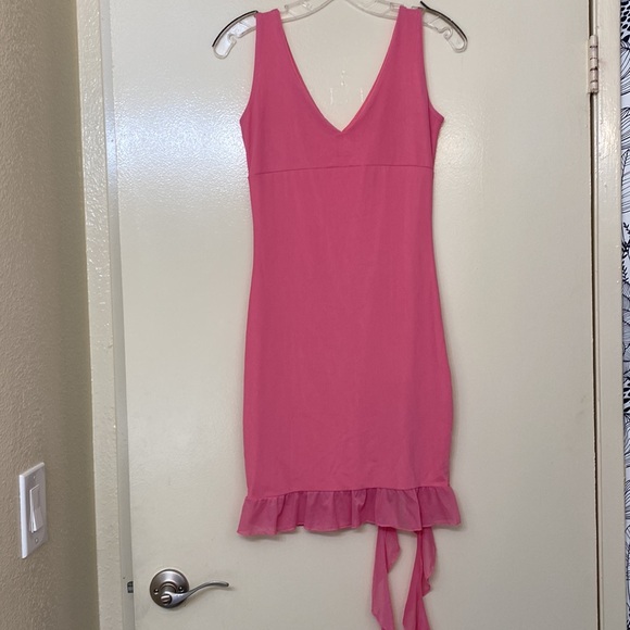 Pink Mesh Assymetrical Mini Dress NWOT - Picture 5 of 9